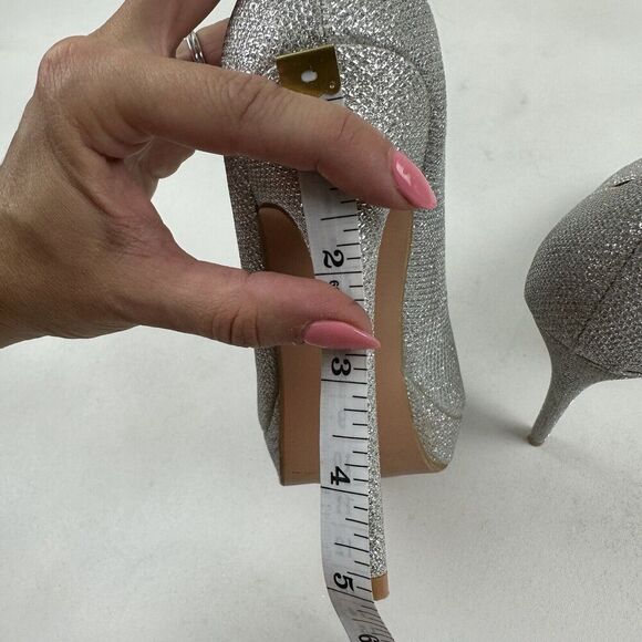 Bella Marie Tamika Mesh Silver Stiletto Platform Heels Closed Toe Pumps Size 7 - Picture 11 of 11